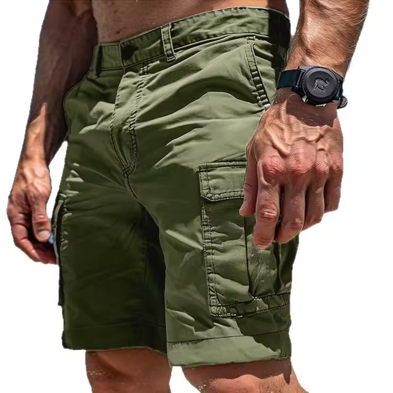Men's Multi Cargo Pocket Knee Length Casual Shorts Button Zipper Loose Fit Outdoor Bottoms
